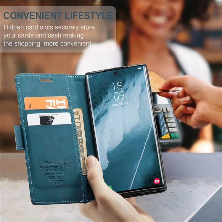 CASEME 013 Series For Samsung Galaxy S23 Ultra Stand Function Fully Wrapped PU Leather Wallet Case Magnetic Auto-absorbed Phone Case - Blue-Cellmalls