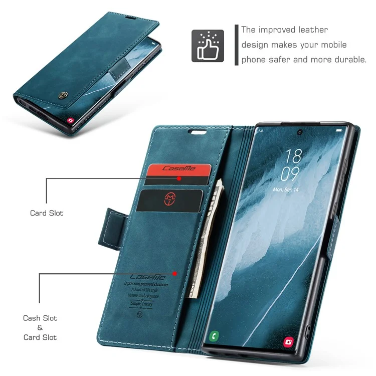 CASEME 013 Series For Samsung Galaxy S23 Ultra Stand Function Fully Wrapped PU Leather Wallet Case Magnetic Auto-absorbed Phone Case - Blue-Cellmalls