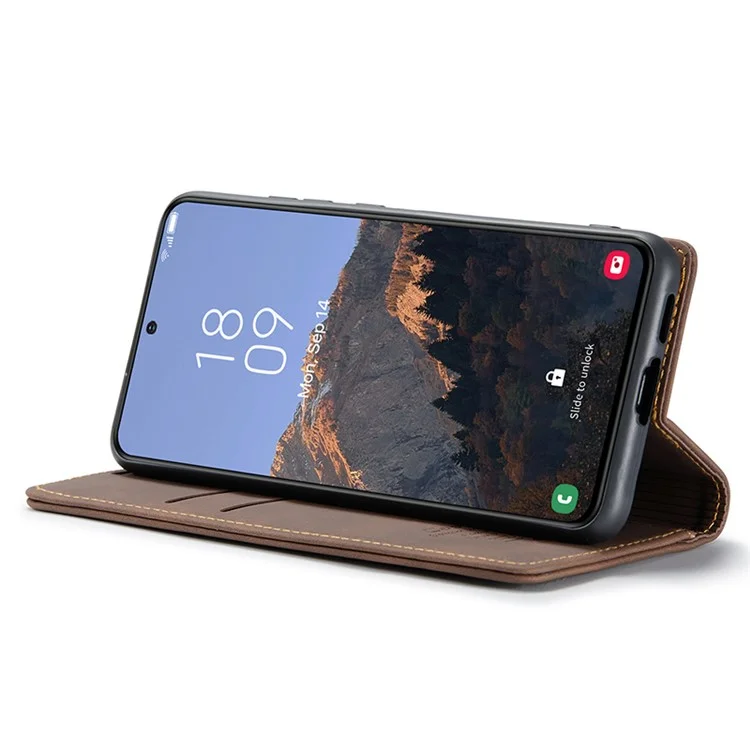 CASEME 013 Series For Samsung Galaxy S24 Case Anti-drop PU Leather Stand Cellphone Protector - Coffee-Cellmalls