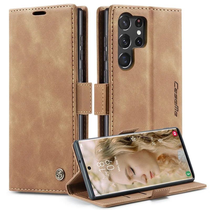 CASEME 013 Series For Samsung Galaxy S23 Ultra Stand Function Fully Wrapped PU Leather Wallet Case Magnetic Auto-absorbed Phone Case - Blue-Cellmalls