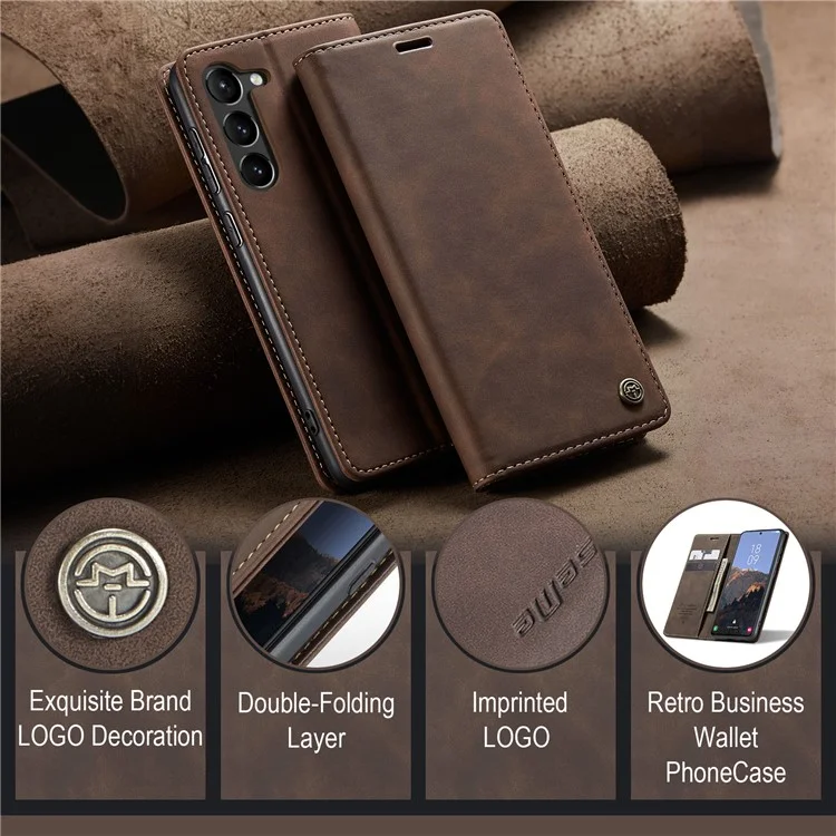 CASEME 013 Series For Samsung Galaxy S24 Case Anti-drop PU Leather Stand Cellphone Protector - Coffee-Cellmalls