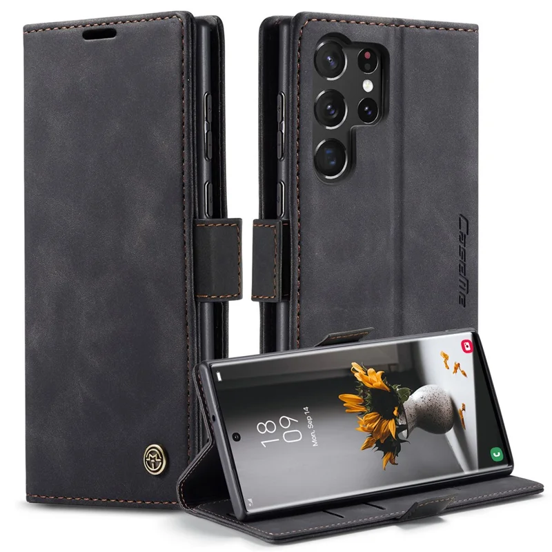 CASEME 013 Series For Samsung Galaxy S23 Ultra Stand Function Fully Wrapped PU Leather Wallet Case Magnetic Auto-absorbed Phone Case - Blue-Cellmalls