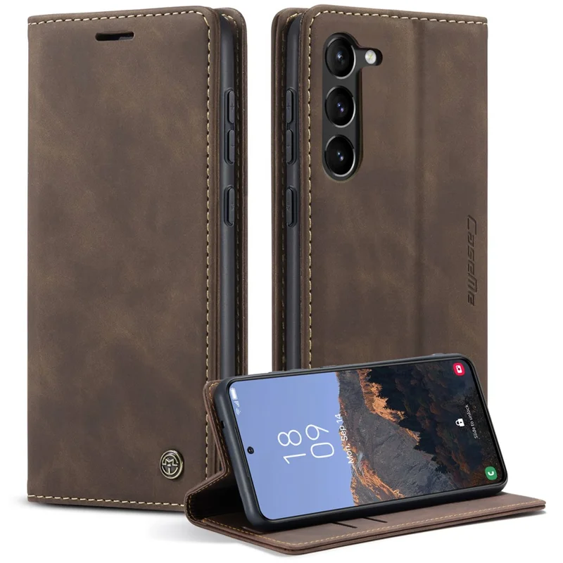 CASEME 013 Series For Samsung Galaxy S23+ Stand Function PU Leather Wallet Case Full Protection Magnetic Auto-absorbed Phone Case - Coffee-Cellmalls