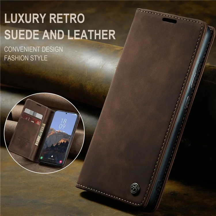 CASEME 013 Series For Samsung Galaxy S24 Case Anti-drop PU Leather Stand Cellphone Protector - Coffee-Cellmalls