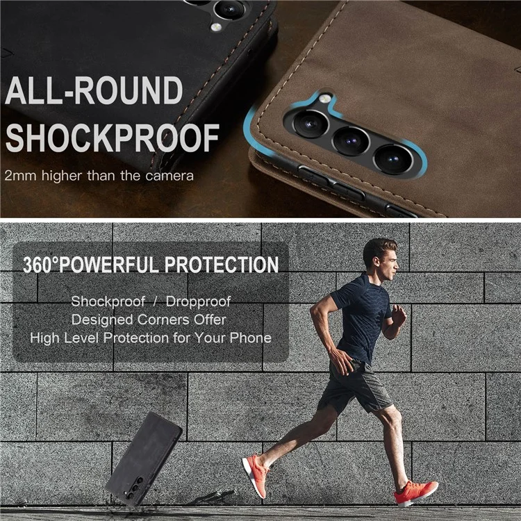 CASEME 013 Series For Samsung Galaxy S24 Case Anti-drop PU Leather Stand Cellphone Protector - Coffee-Cellmalls