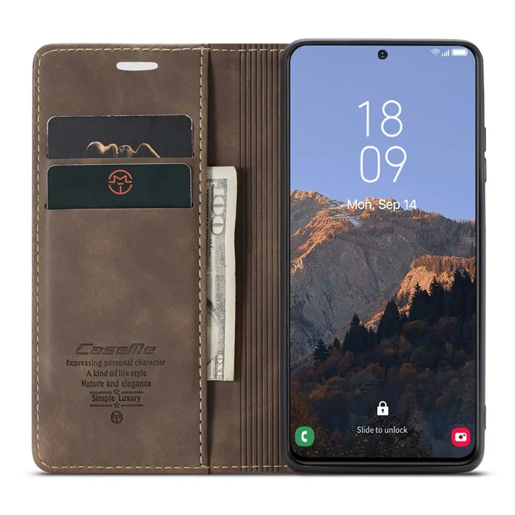 CASEME 013 Series For Samsung Galaxy S23+ Stand Function PU Leather Wallet Case Full Protection Magnetic Auto-absorbed Phone Case - Coffee-Cellmalls