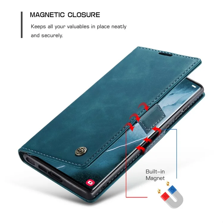CASEME 013 Series For Samsung Galaxy S23 Ultra Stand Function Fully Wrapped PU Leather Wallet Case Magnetic Auto-absorbed Phone Case - Blue-Cellmalls