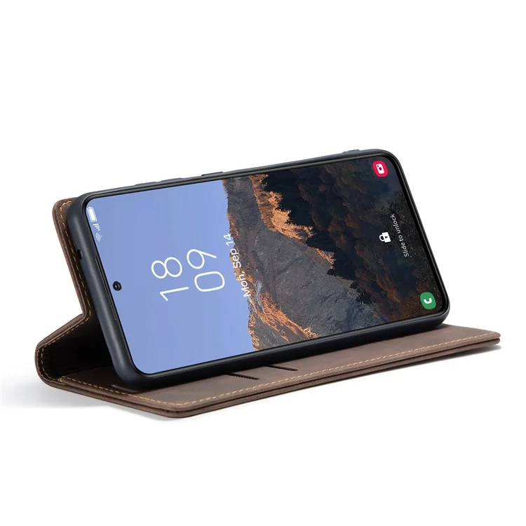 CASEME 013 Series For Samsung Galaxy S23+ Stand Function PU Leather Wallet Case Full Protection Magnetic Auto-absorbed Phone Case - Coffee-Cellmalls