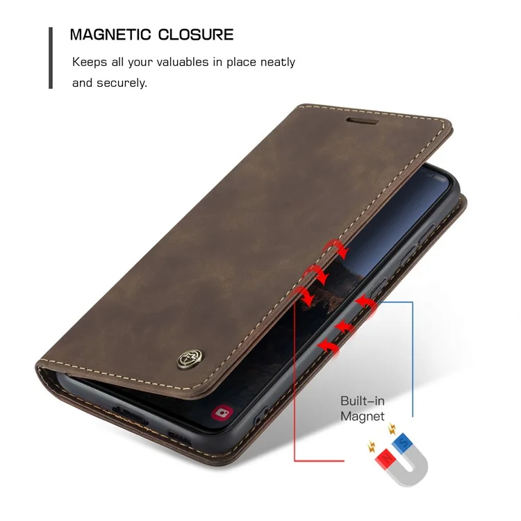 CASEME 013 Series For Samsung Galaxy S23+ Stand Function PU Leather Wallet Case Full Protection Magnetic Auto-absorbed Phone Case - Coffee-Cellmalls