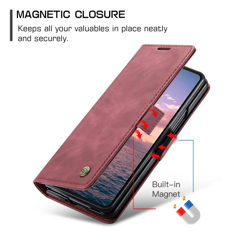 CASEME 013 Series For Samsung Galaxy Z Fold6 5G Phone Stand Case Shockproof PU Leather Cover Wallet - Wine Red-Cellmalls