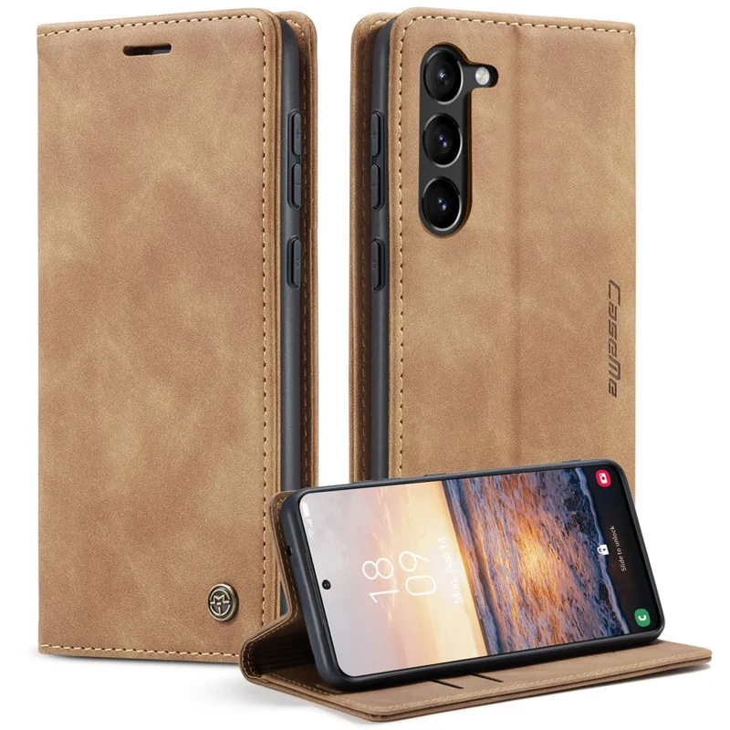CASEME 013 Series For Samsung Galaxy S23+ Stand Function PU Leather Wallet Case Full Protection Magnetic Auto-absorbed Phone Case - Coffee-Cellmalls