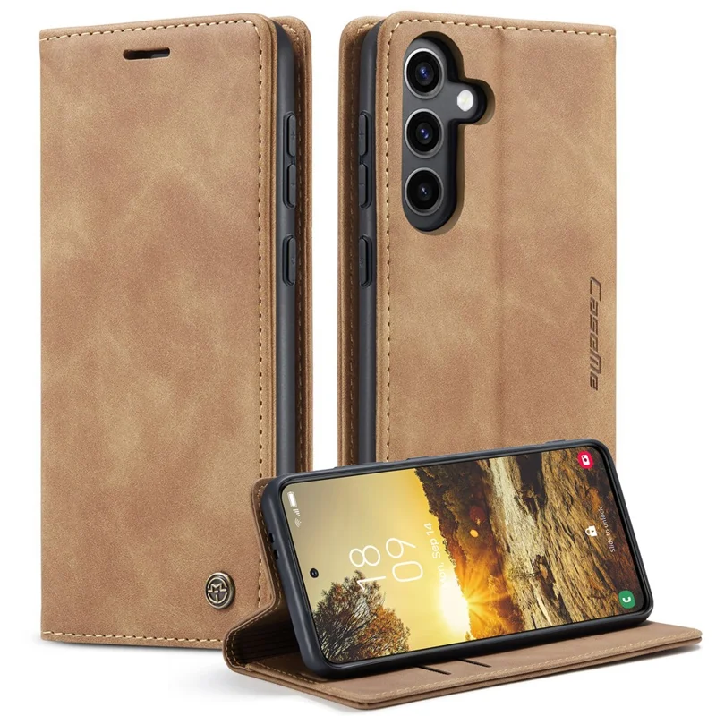 CASEME 013 Series For Samsung Galaxy S24 Case Anti-drop PU Leather Stand Cellphone Protector - Coffee-Cellmalls