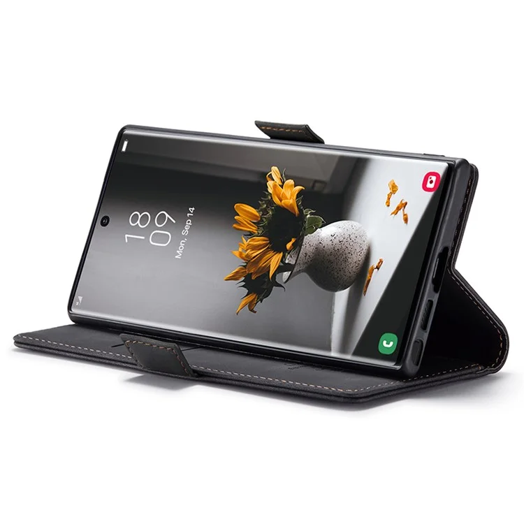 CASEME 013 Series For Samsung Galaxy S24 Ultra Phone Case Anti-fall PU Leather Folio Stand Cover - Black-Cellmalls