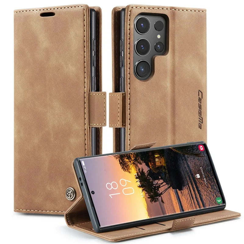 CASEME 013 Series For Samsung Galaxy S24 Ultra Phone Case Anti-fall PU Leather Folio Stand Cover - Black-Cellmalls