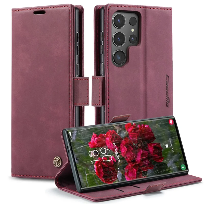 CASEME 013 Series For Samsung Galaxy S24 Ultra Phone Case Anti-fall PU Leather Folio Stand Cover - Black-Cellmalls