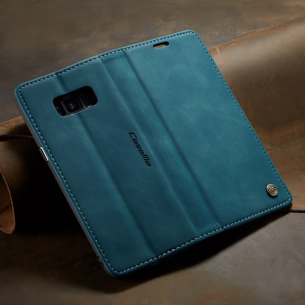 CASEME 013 Series Auto-absorbed Leather Wallet Stand Shell for Samsung Galaxy S8 Plus G955 - Blue-Cellmalls