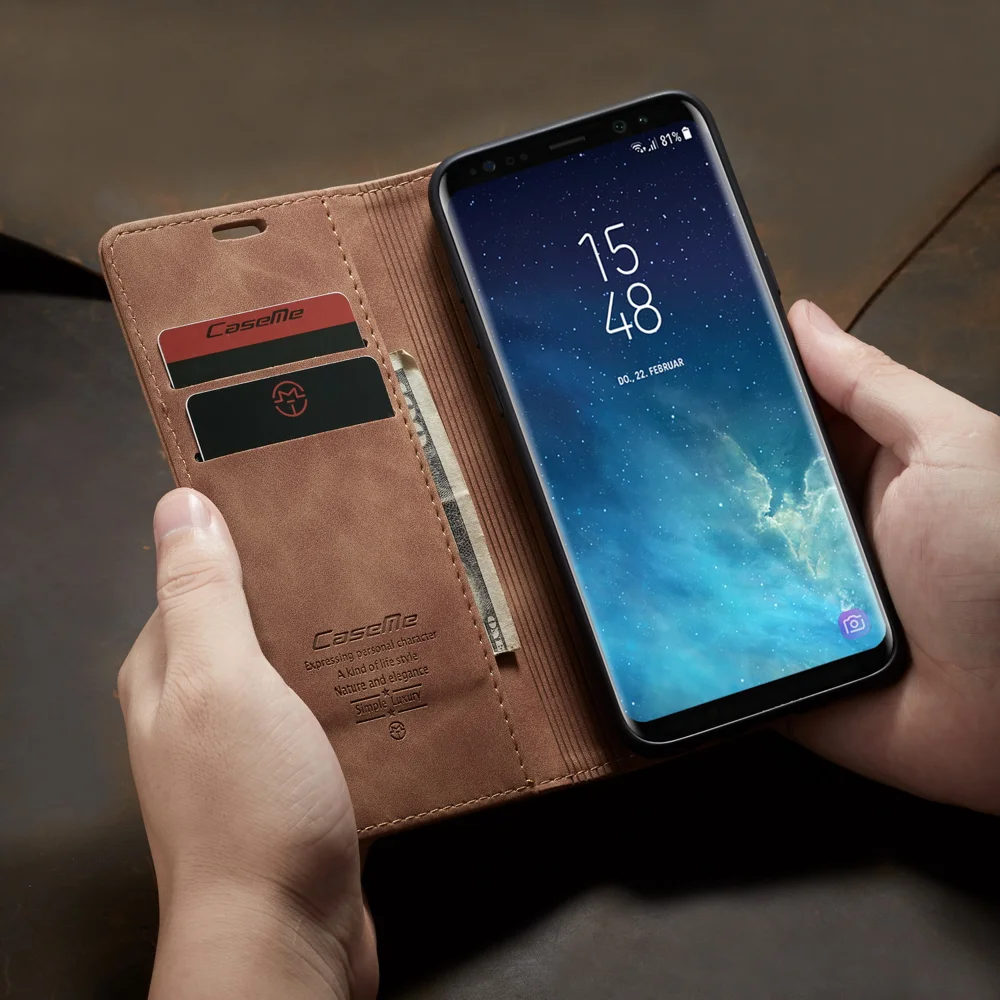 CASEME 013 Series Auto-absorbed Leather Wallet Stand Shell for Samsung Galaxy S8 Plus G955 - Blue-Cellmalls