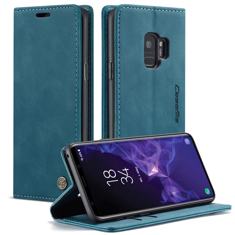 CASEME 013 Series Auto-absorbed Leather Wallet Stand Case for Samsung Galaxy S9 G960 - Blue-Cellmalls