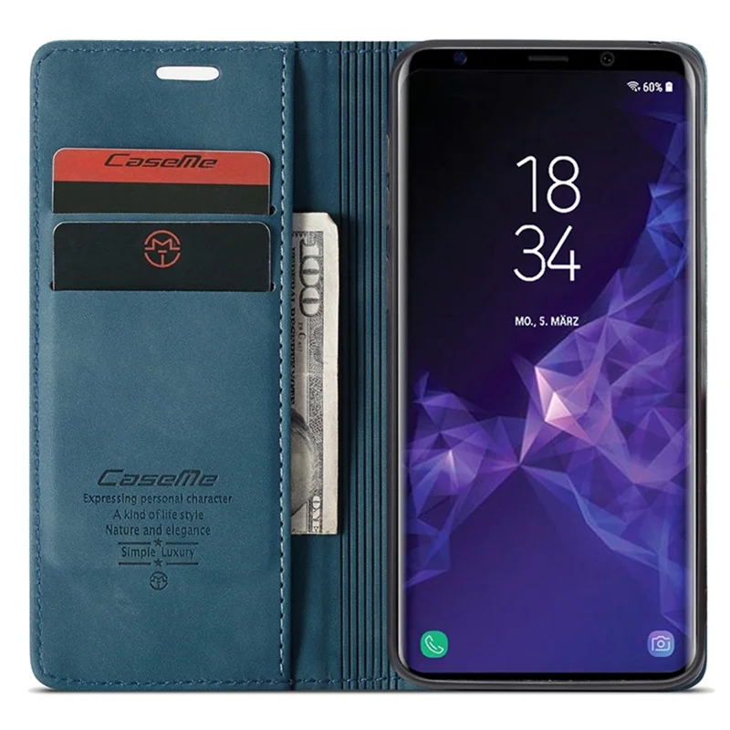 CASEME 013 Series Auto-absorbed Leather Wallet Stand Case for Samsung Galaxy S9 G960 - Blue-Cellmalls