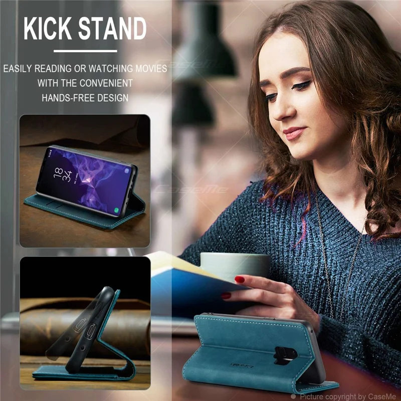 CASEME 013 Series Auto-absorbed Leather Wallet Stand Case for Samsung Galaxy S9 G960 - Blue-Cellmalls