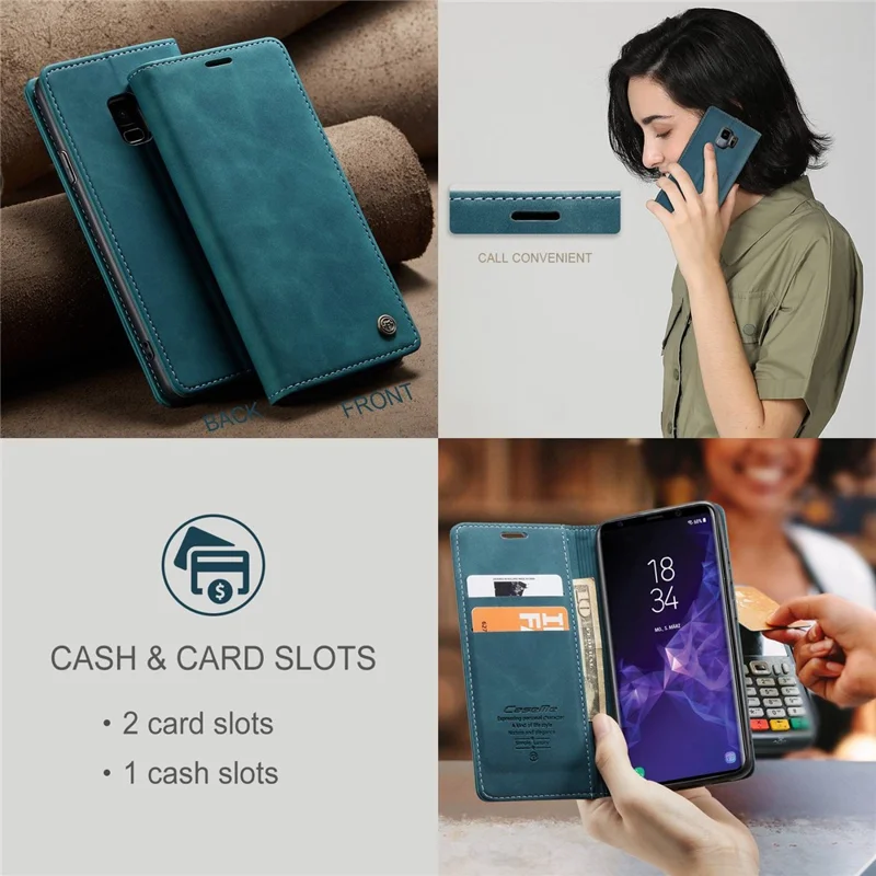 CASEME 013 Series Auto-absorbed Leather Wallet Stand Case for Samsung Galaxy S9 G960 - Blue-Cellmalls