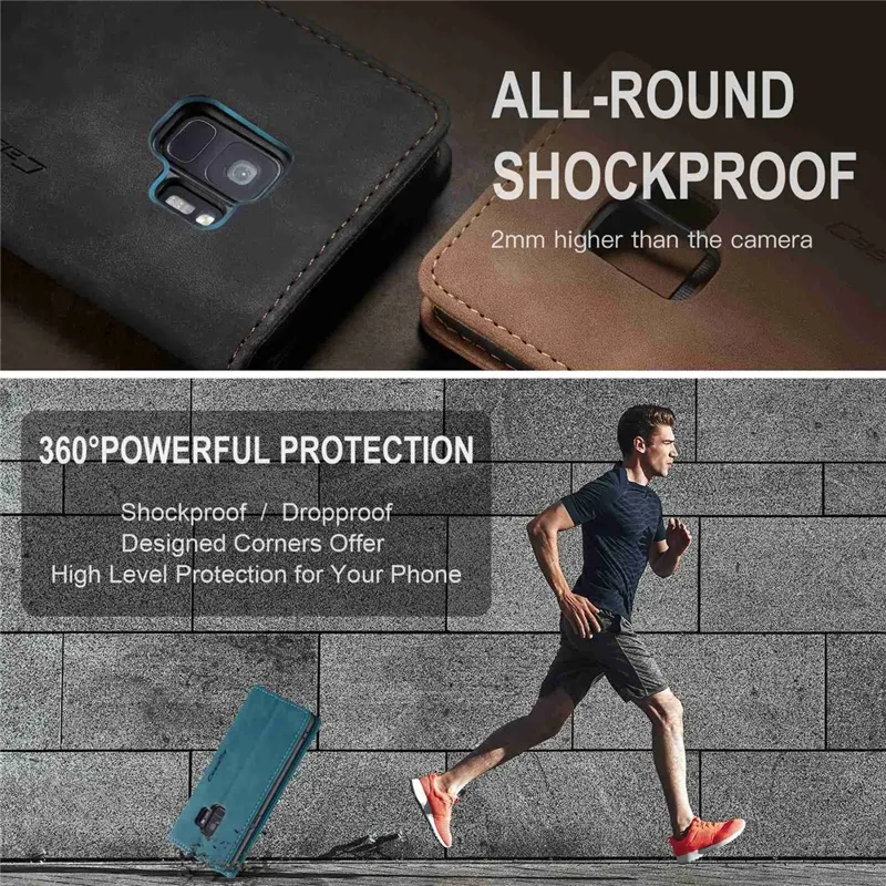 CASEME 013 Series Auto-absorbed Leather Wallet Stand Case for Samsung Galaxy S9 G960 - Blue-Cellmalls