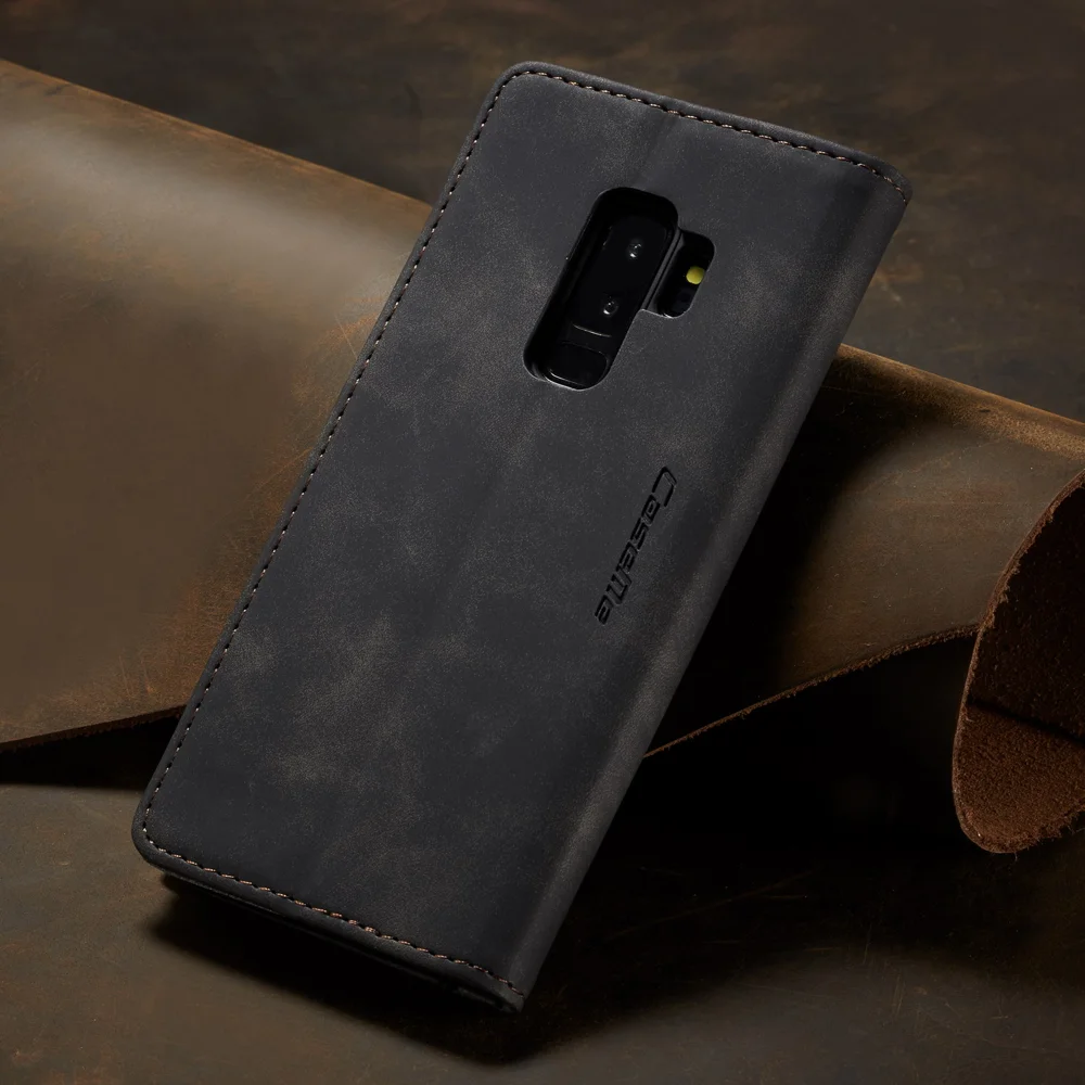 CASEME 013 Series Auto-absorbed Leather Wallet Phone Case for Samsung Galaxy S9+ - Black-Cellmalls
