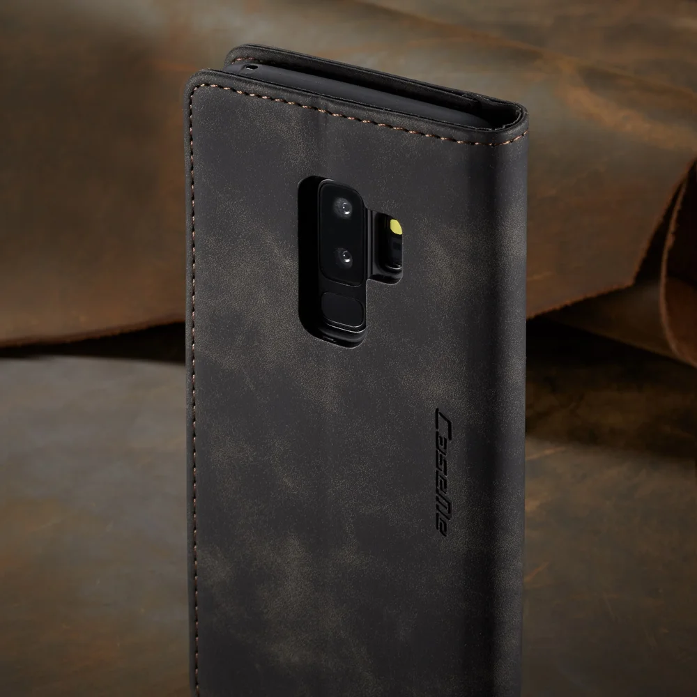 CASEME 013 Series Auto-absorbed Leather Wallet Phone Case for Samsung Galaxy S9+ - Black-Cellmalls