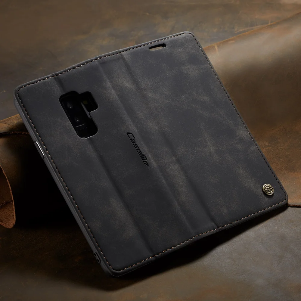 CASEME 013 Series Auto-absorbed Leather Wallet Phone Case for Samsung Galaxy S9+ - Black-Cellmalls