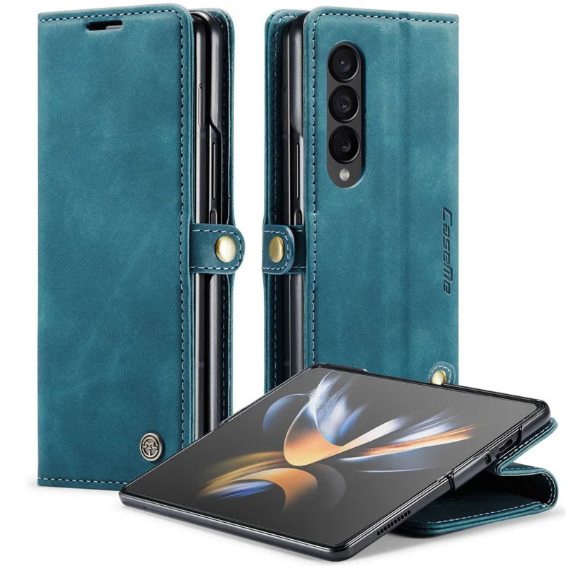 CASEME 013 Series for Samsung Galaxy Z Fold4 5G Shockproof PU Leather Wallet Case Magnetic Side Closure Stand Phone Cover - Blue-Cellmalls