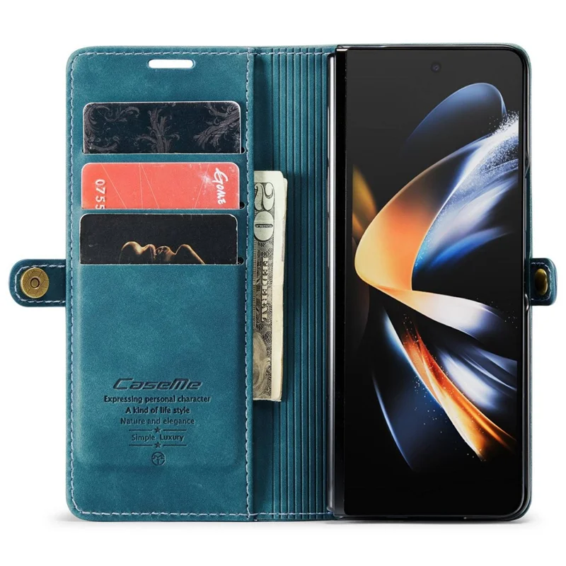 CASEME 013 Series for Samsung Galaxy Z Fold4 5G Shockproof PU Leather Wallet Case Magnetic Side Closure Stand Phone Cover - Blue-Cellmalls