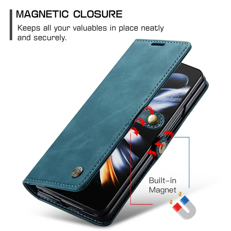 CASEME 013 Series for Samsung Galaxy Z Fold4 5G Shockproof PU Leather Wallet Case Magnetic Side Closure Stand Phone Cover - Blue-Cellmalls