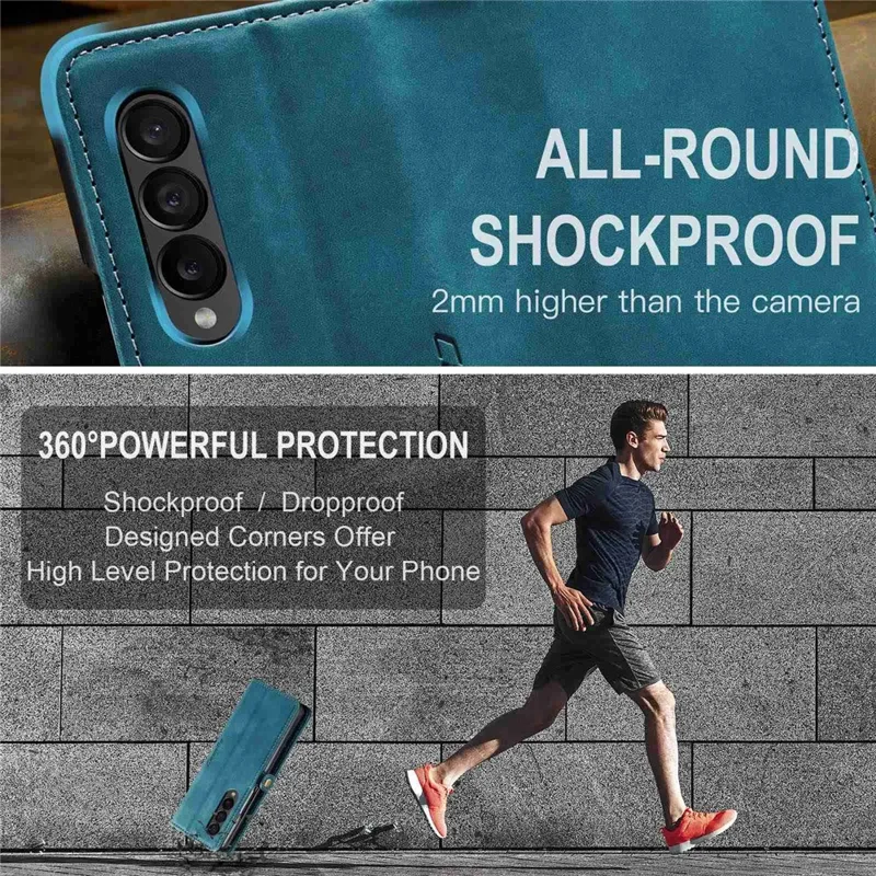 CASEME 013 Series for Samsung Galaxy Z Fold4 5G Shockproof PU Leather Wallet Case Magnetic Side Closure Stand Phone Cover - Blue-Cellmalls