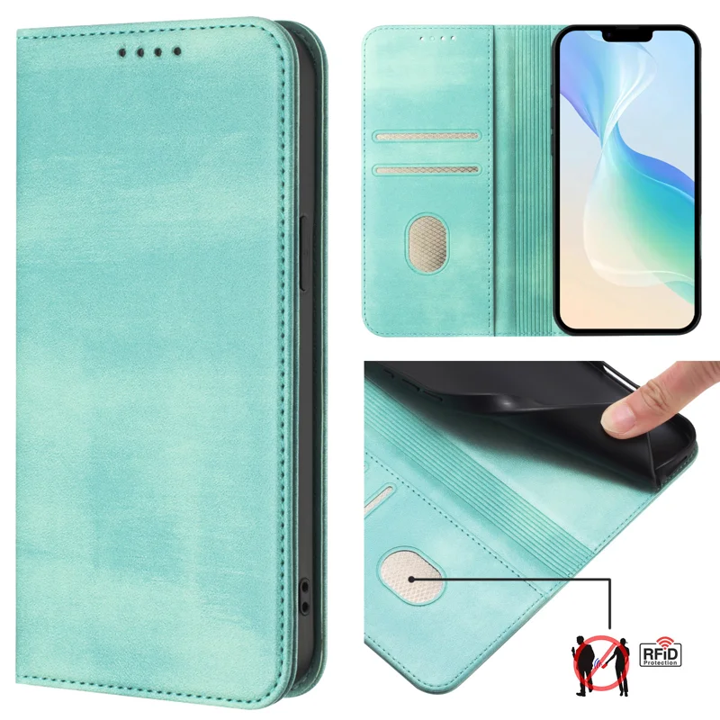 For Motorola Edge 40 Neo 5G Wallet Cases Retro Texture RFID Blocking Leather Phone Cover - Mint Green-Cellmalls