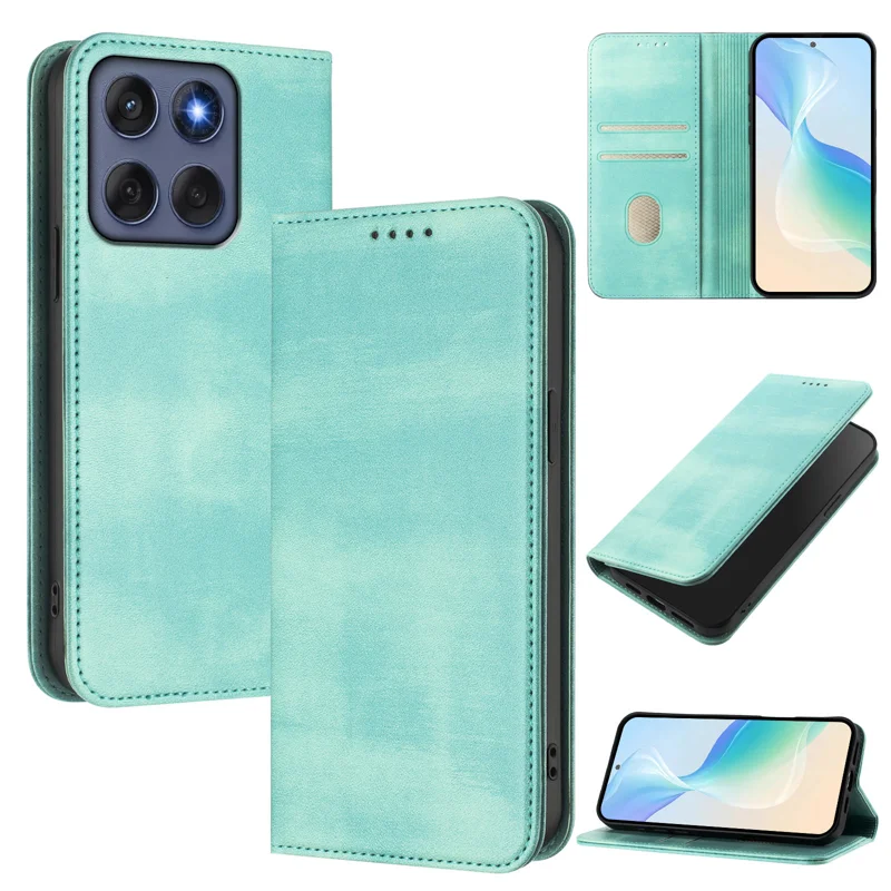For Motorola Edge 60 5G / 60 Fusion 5G Wallet Cases Retro Texture RFID Blocking Leather Phone Cover - Mint Green-Cellmalls