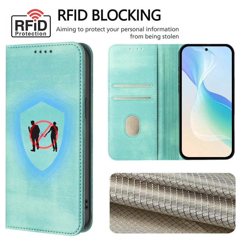 For Motorola Edge 60 Pro 5G Wallet Cases Retro Texture RFID Blocking Leather Phone Cover - Mint Green-Cellmalls