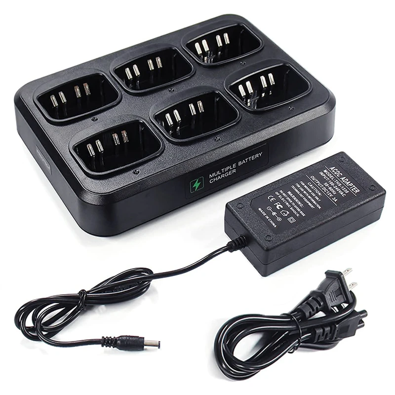 Six-Way Charger With Power Adapter For Motorola XPR7550 XPR6550 XPR6350 XPR3500 XPR3300e XPR7350e Radios