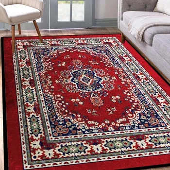 Traditional Large Living Room Turkey Carpet Non-Slip Soft Velvet Mat Low-Profile Machine Washable Soft Area Rug for Home Floor