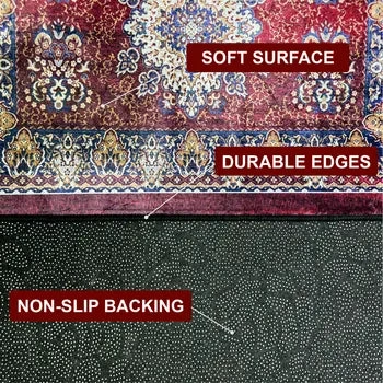 Traditional Large Living Room Turkey Carpet Non-Slip Soft Velvet Mat Low-Profile Machine Washable Soft Area Rug for Home Floor