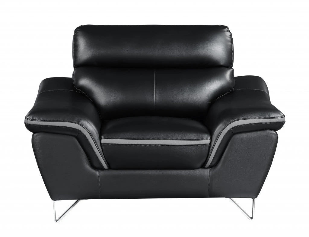 86" Black And Silver Leather Sofa