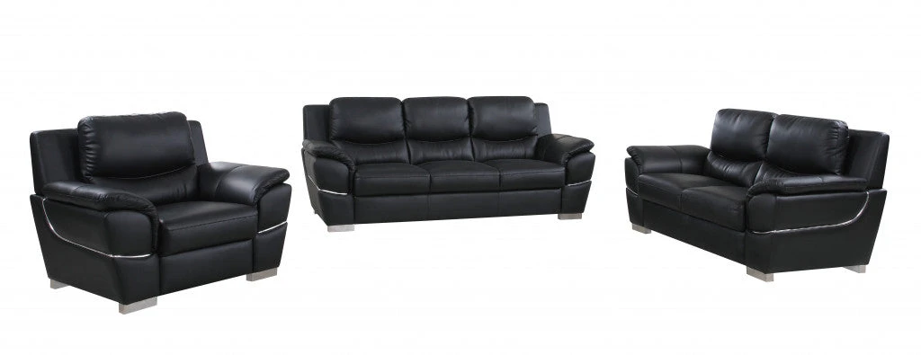 69" Black And Silver Faux Leather Love Seat