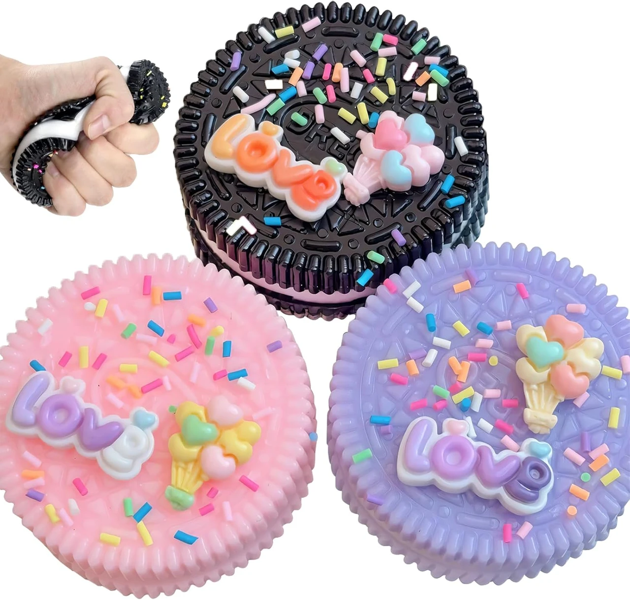 3 Pack Pink Black Purple Sticky Cookie Squishies Fidget Toys Adults, Squeeze Toys Sensory Toys for Kids with Autism