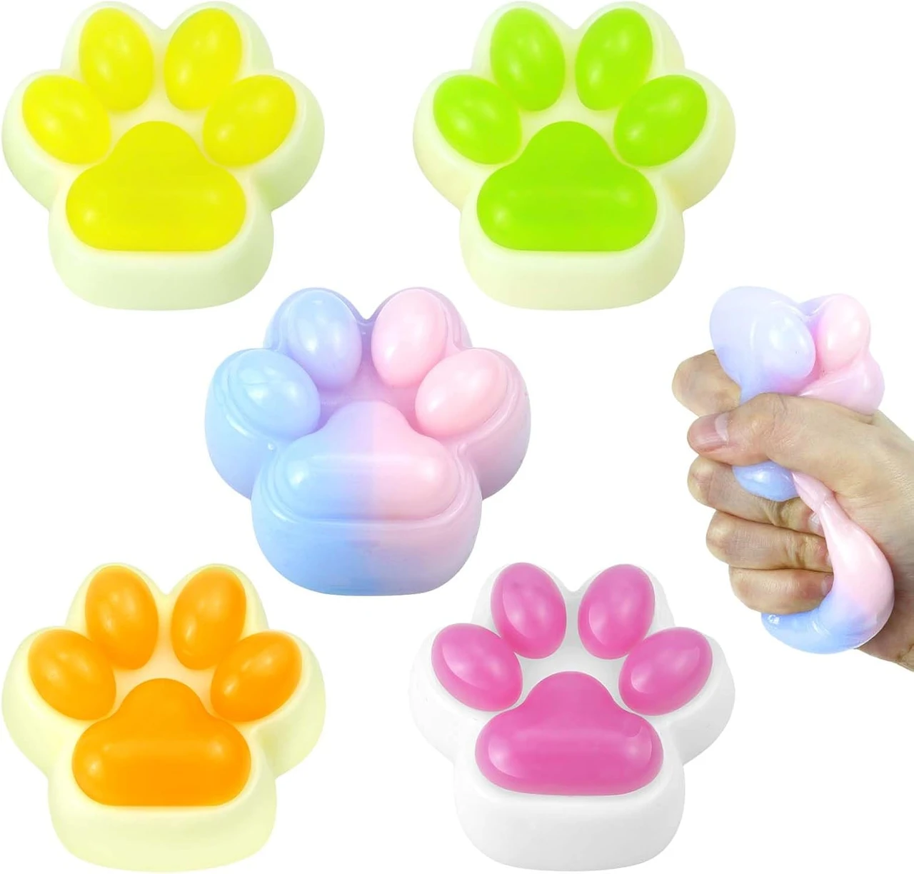5 Packs Jelly Cat Paw Squishies Fidget Toys Adults, Sticky Cute Squeeze Sensory Toys for Autism and Stress Relief