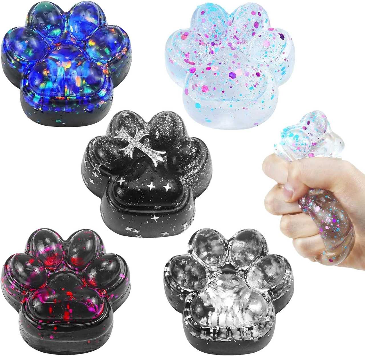 5 Packs Shiny Cat Paw Squishies Fidget Toys Adults, Sticky Cute Squeeze Sensory Toys for Autism and Stress Relief