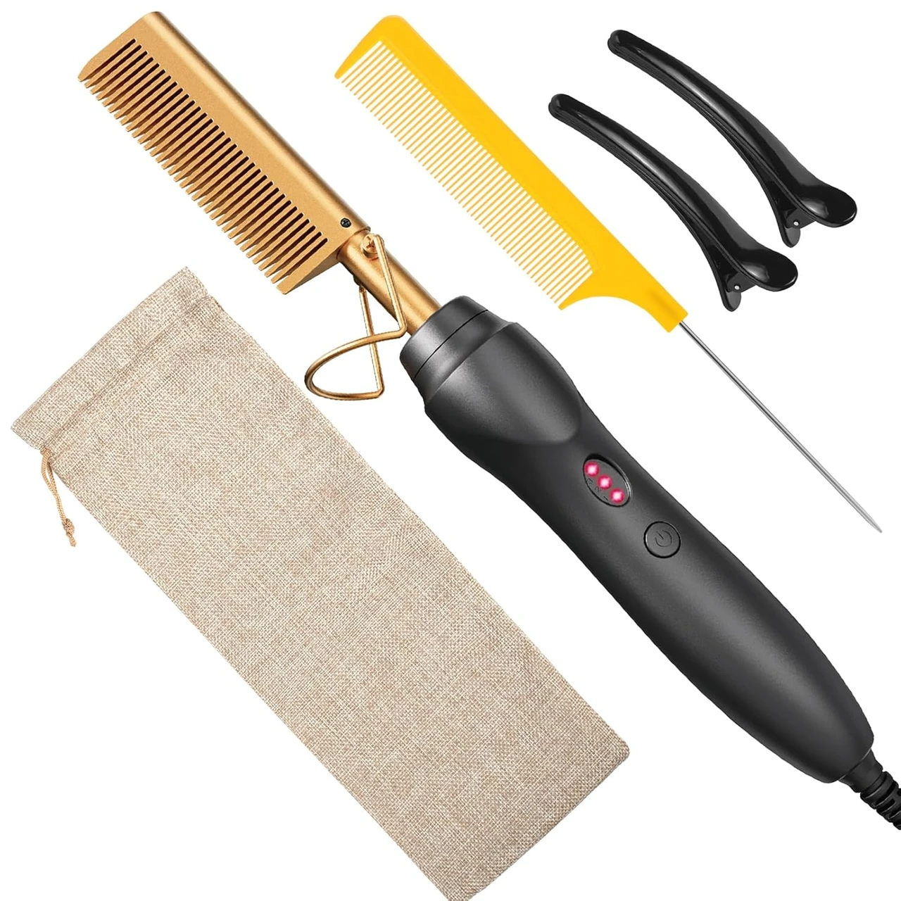 Todoxi Hot Comb Hair Straightener Pressing Combs - Ceramic Electric Straightening Comb for Natural Black Beard Wigs Holiday Gift