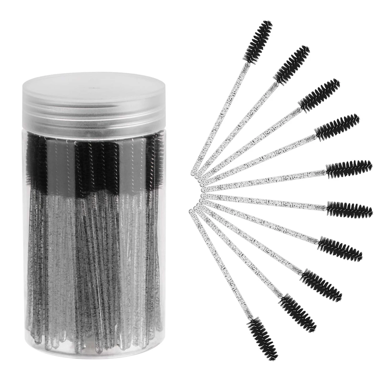 Todoxi 100PCS Disposable Eyelash Brush, Mascara Wands Makeup Brushes Applicators Kits for Eyelash Extensions and Eyebrow with Container (Black)