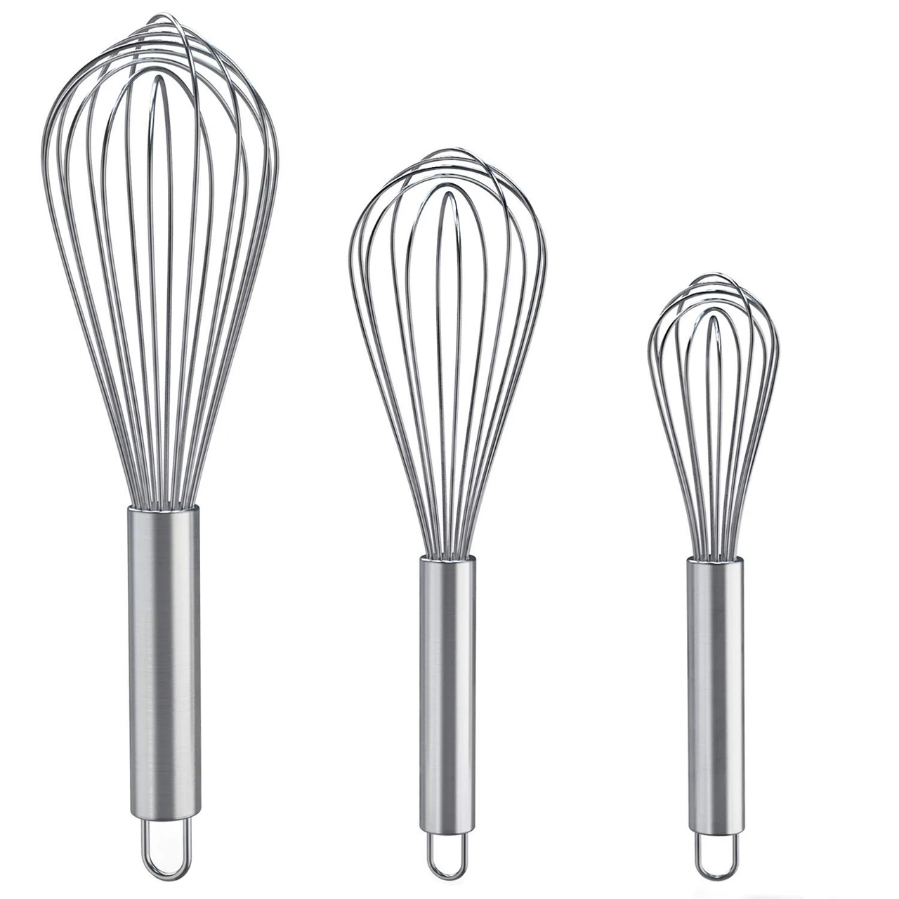 Todoxi Whisks for Cooking, 3 Pack Stainless Steel Whisk for Blending, Whisking, Beating and Stirring, Enhanced Version Balloon Wire Whisk Set, 8"+10"+12"