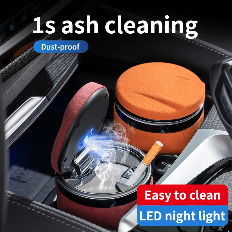 【Desert Rose】Car Ashtray with Lid – Dustproof Storage Box for Cigarette Ash, Coins & Small Items | Alcantara Style