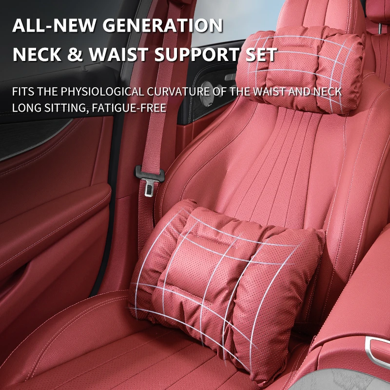 【Desert Rose】Car Lumbar Support Nappa Leather & Bubble Cotton Car Lumbar Support – Universal Fit for Toyota Land Cruiser, Toyota Hilux, Nissan Patrol, Mitsubishi Pajero, Hyundai Tucson and More; Soft Lumbar Support & Comfortable Design