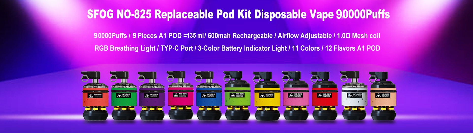 90000 Puffs Disposable Vape SFOG NO-825 E-cigarette kit Replaceable POD Puff 90K Vaper Device